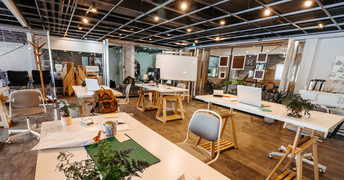 urban office space with wood and greenery