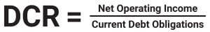 DCR equals NOI divided by Current Debt Obligations