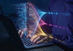 colorful digital data being sorted into three groups