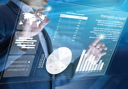 man using digital display to determine return of investment.