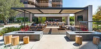 Beautiful common outdoor seating area of a class A office building