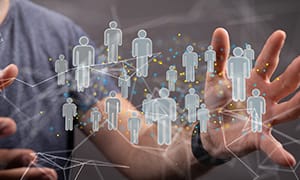 workforce concept with man analyzing the number of people available to work