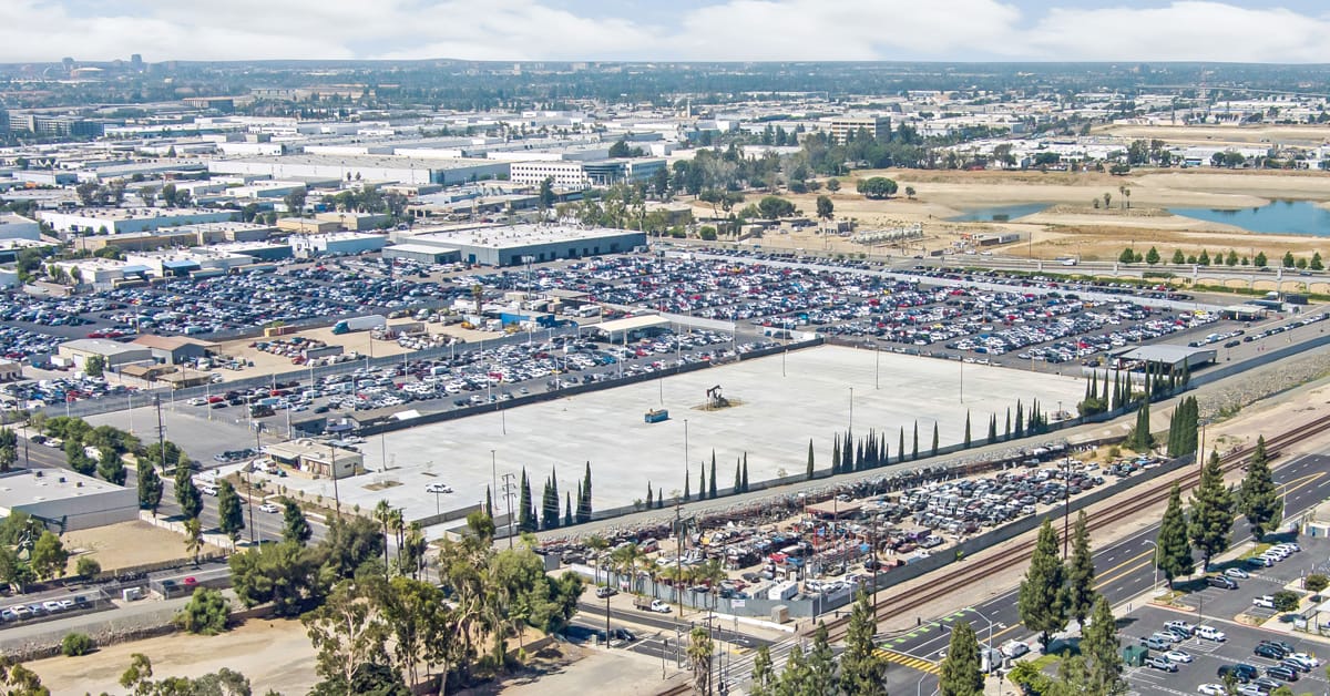 Aerial of Industrial Outside Storage site in Anaheim
