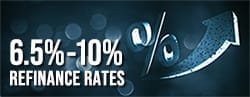 6.5 to 10 percent refinance rates text on percent and arrow up image