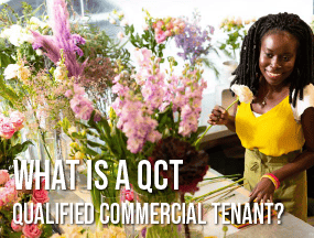 What is a QCT qualified commercial tenant overlayed on a flower shop photo