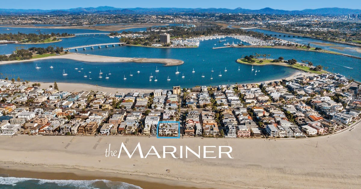Aerial view of Mission Beach with the Mariner outlined