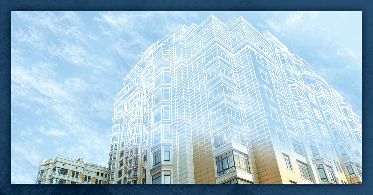Apartment building transition from sketch to final construction