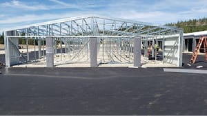 walls framed on a building under construction at a self-storage facility